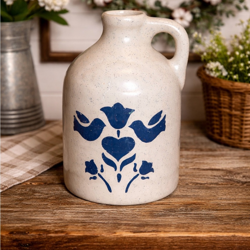 Vintage Harris pottery  Jug crock with Blue Floral Design